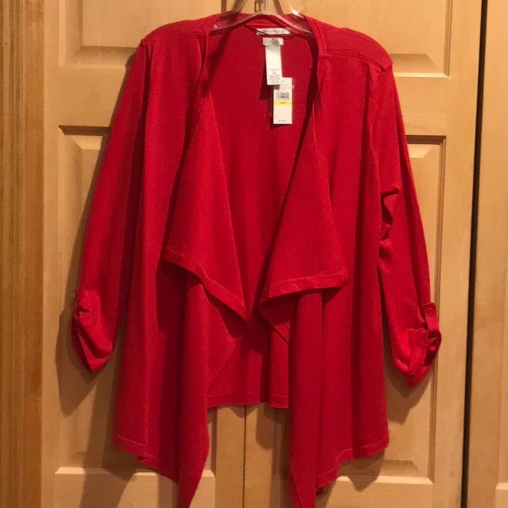 New Van Heusen Red Cardigan Sweater with Waterfall Collar